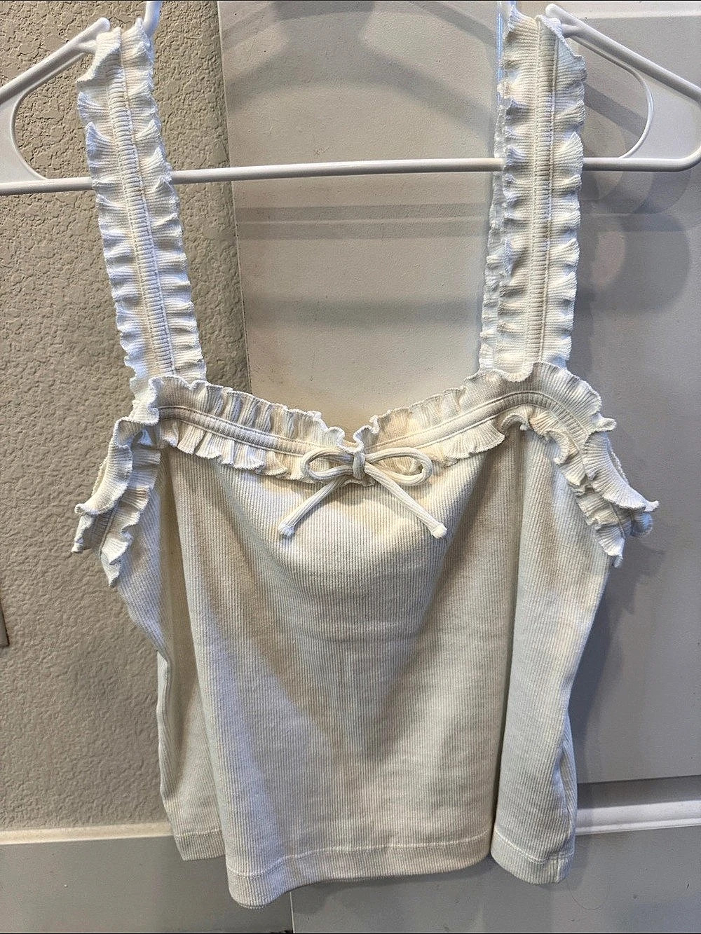 maeve Ribbed Ruffle Tank Top White Medium